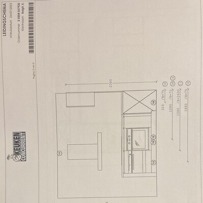 Op 7 augustus wordt de keuken geplaatst in een nieuwbouw appartement. Voor die tijd moet de keuken gereed gemaakt worden volgens het leidingschema die geleverd is door de keukenleverancier. De meeste aansluitingen staan al op de juiste plek, alleen de aan